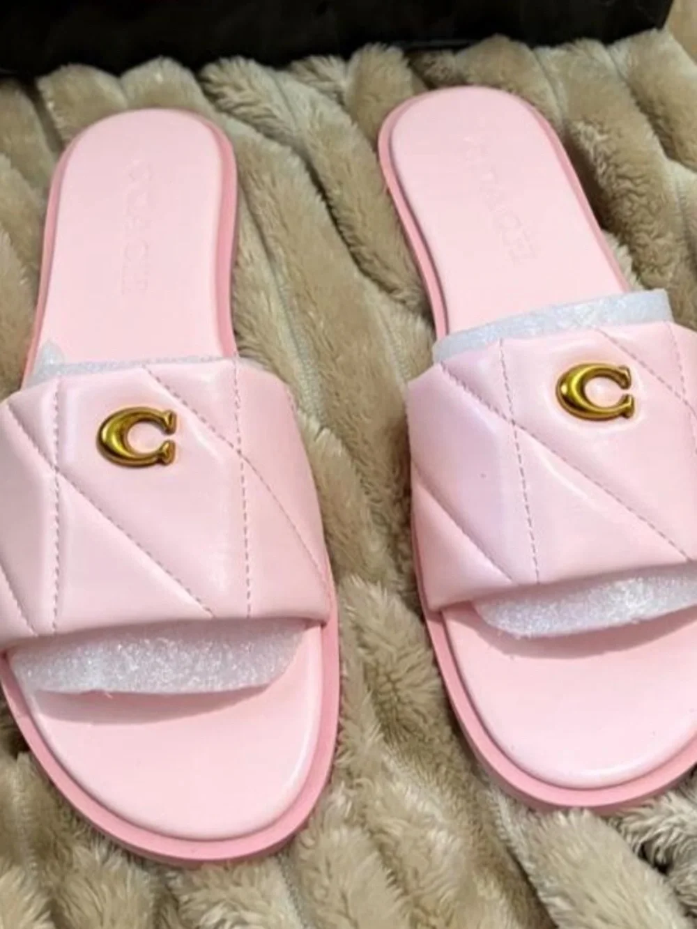 Coach Quilted Slide Mules in Pink with Gold 'C